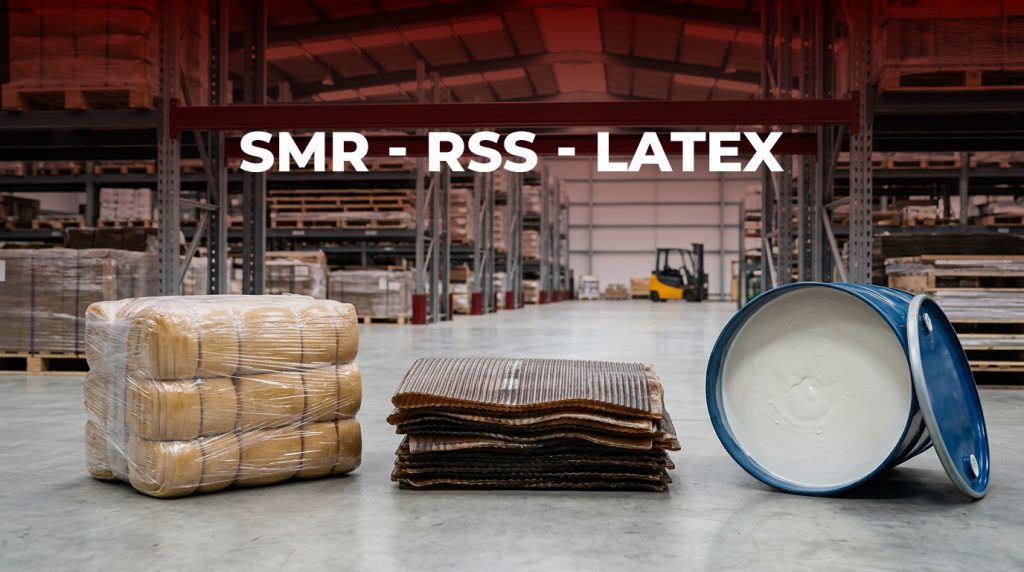 SMR, RSS and latex natural rubber in Hamiico's warehouse